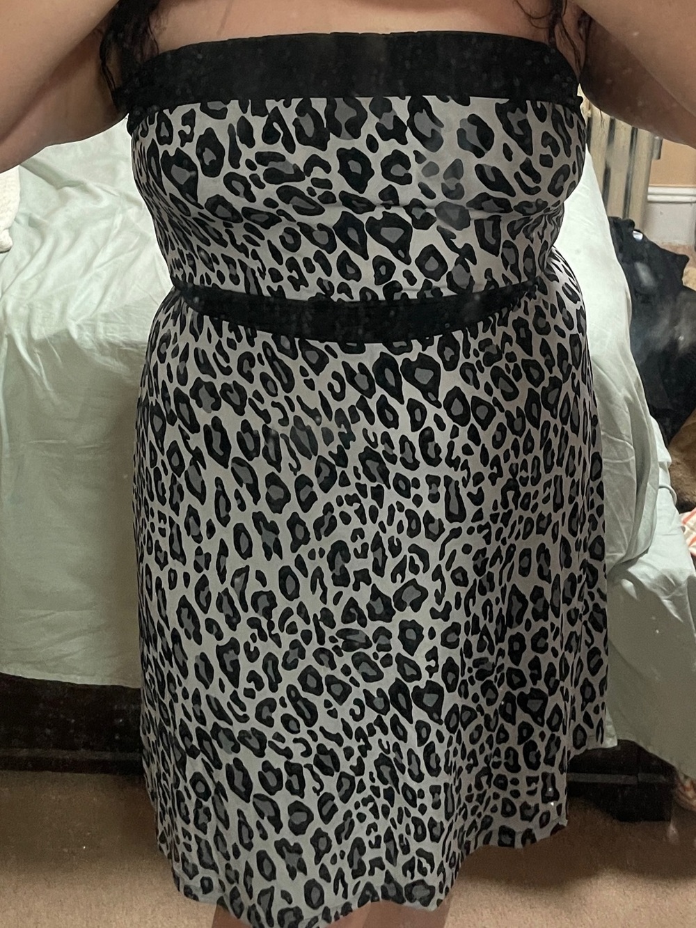 Black and Gray Leopard Print Strapless Dress